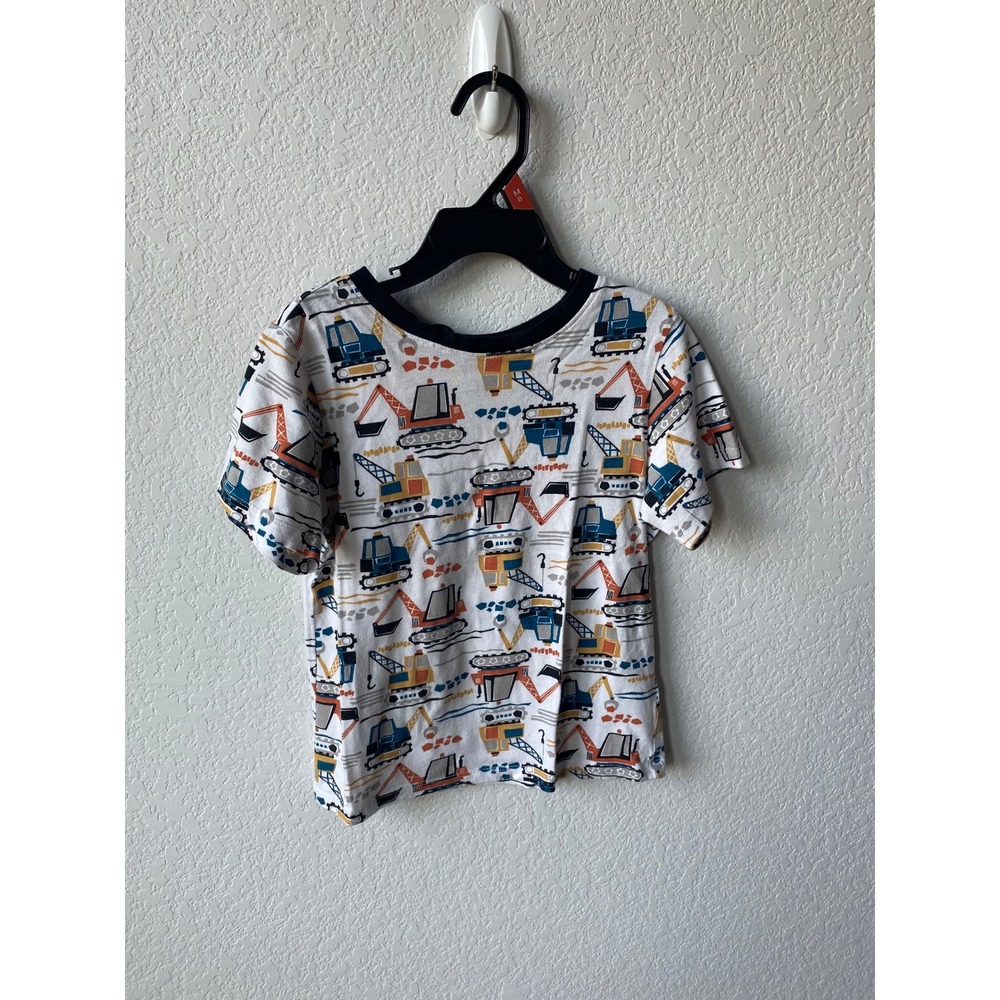 Maximus Rex Boys Construction Vehicle Print Playful T-Shirt Size 5 White Blue
